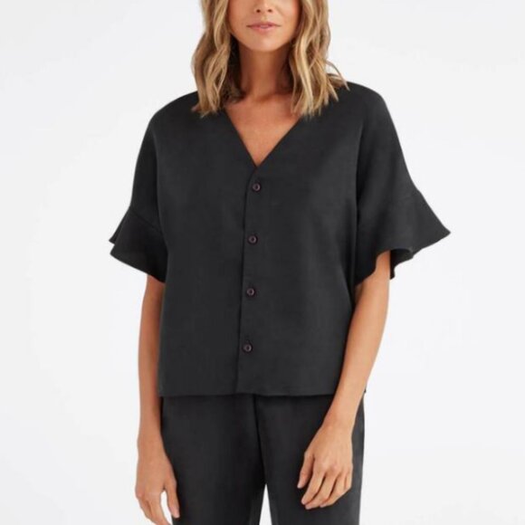 VETTA Tops - VETTA Romantic Capsule Flounce Sleeve Button-Up Tencel Blouse
